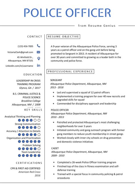 This cover letter is written directly to the. Free Police Officer Resume Template with Clean and Simple ...