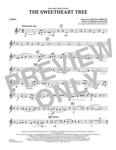 The Sweetheart Tree From The Great Race F Horn Sheet Music Robert Longfield Concert Band
