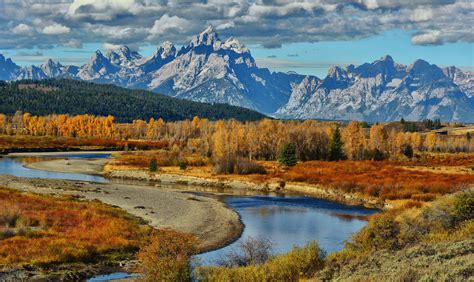River Grand Teton National Park Usa Wyoming Autumn Mountains Wallpaper