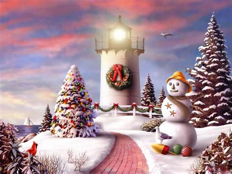Christmas Lighthouse Christmas Desktop Christmas Wallpaper Free