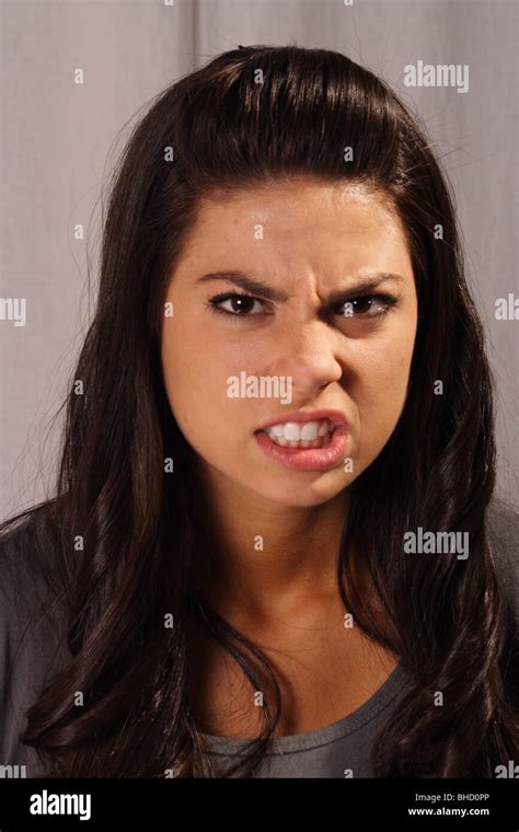 Woman With Angry Expression Grinding Teeth Stock Photo Alamy