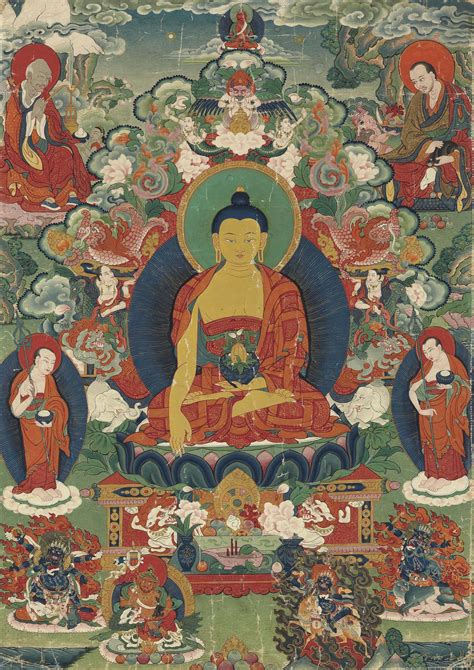 A Painting Of Buddha Shakyamuni With Arhats TIBET CIRCA 1800