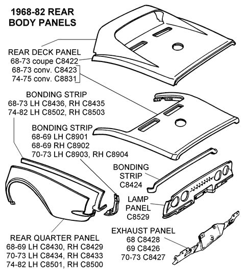 1968 82 Rear Body Panels Diagram View Chicago Corvette Supply
