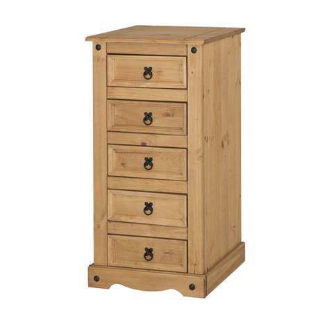 Nova tallboy tall narrow 5 drawer chest of drawers in white bedroom furniture. Corona 5 Drawer Narrow Chest