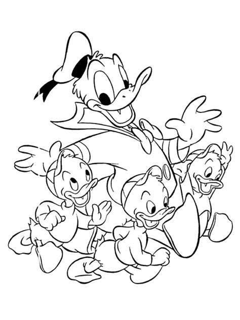 Kleurplaat Donald Duck samen met kwik kwek en kwak Leukekleurplaten.nl