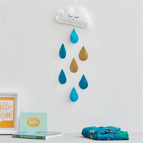 Felt Cloud And Raindrop Wall Hanging By The Secret Craft House