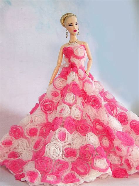 Pink Rose Flower Dress Clothes For Barbie Doll In Dolls Accessories