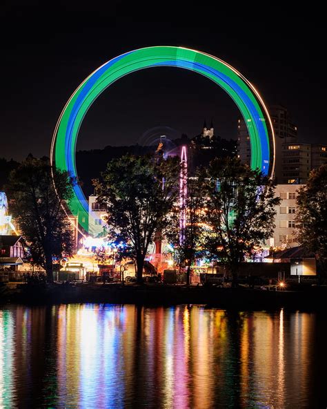Night City River Ferris Wheel Long Exposure Light Hd Phone