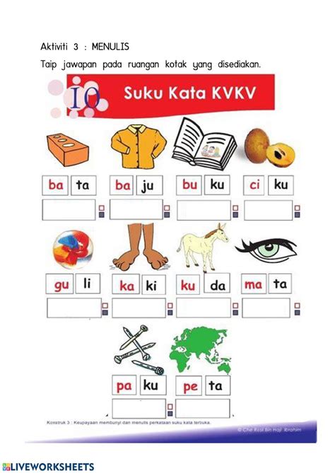 Suku Kata Kvkv Activity Kindergarten Reading Worksheets Kindergarten