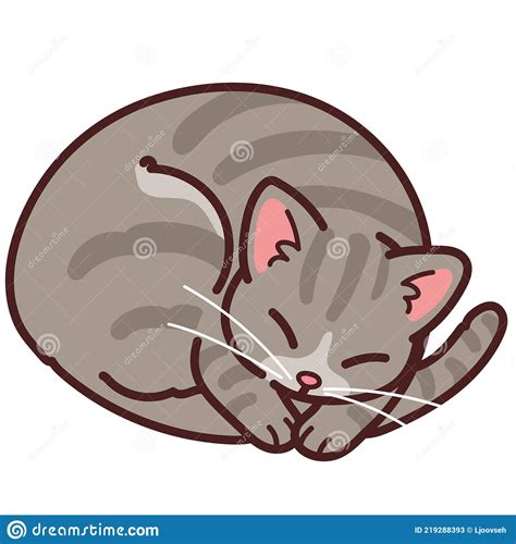 Simple And Adorable Gray Tabby Cat Sleeping Outlined Stock Vector