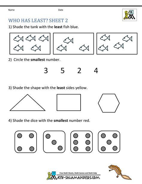 Counting, writing numbers in words, telling time, counting money are some concepts taught in kindergarten which is a must in everyday life. Printable Kindergarten Math Worksheets Comparing Numbers ...