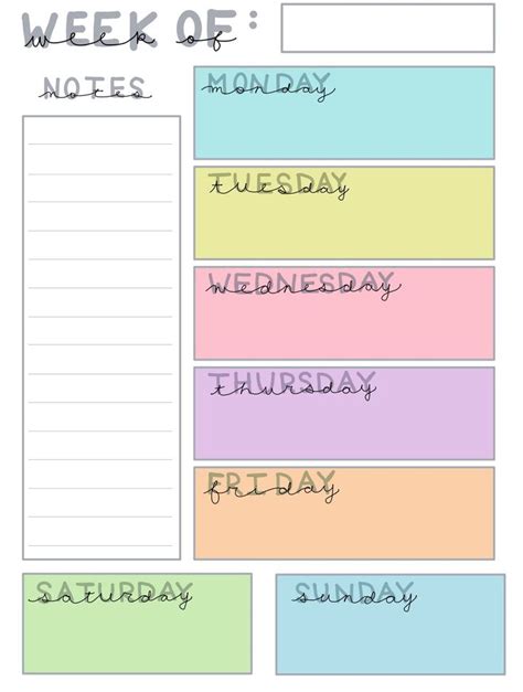 A Weekly Planner With The Words Week Of Notes Written In Different