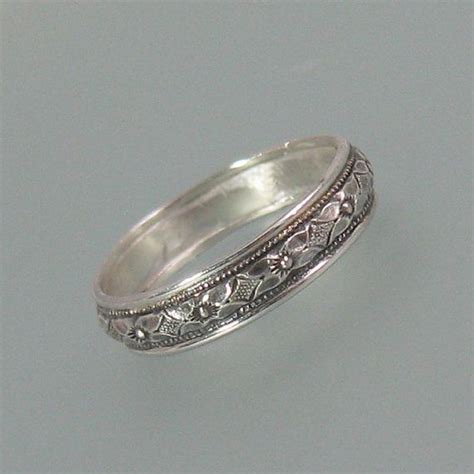 Womens Vintage Style Wedding Band In Sterling Silver Etsy Vintage