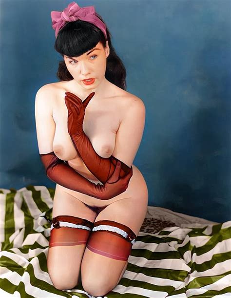 Bettie Page Stockings Gloves Bow In Her Hair Bdsm651