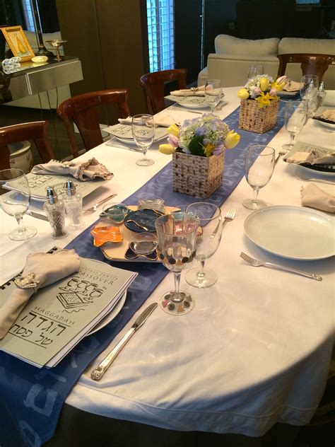 Although i can't resist cadbury eggs or an easter egg hunt, my family and i celebrate pa. Passover Seder setup, with shalom table runner and yes ...
