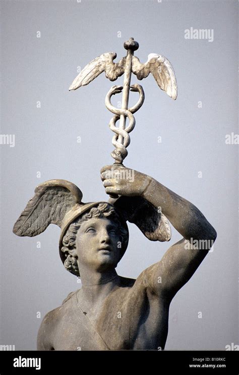 Mercury Or Hermes With Caduceus Winged Staff And Serpents Neo