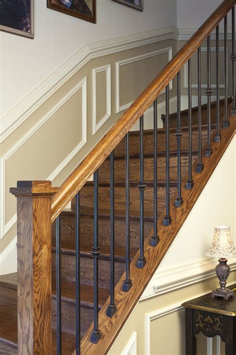 Custom Fabricated Wrought Iron Spindles With Stained Rail Post Steps And Risers Rustic