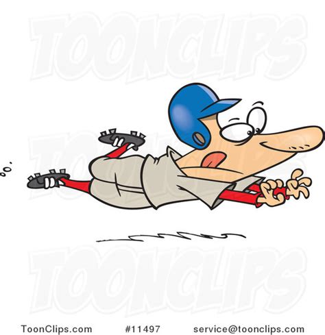 Cartoon Baseball Player Sliding For Home 11497 By Ron Leishman