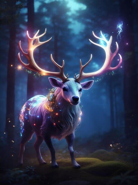 Premium Ai Image Fantasy Ghost Deer Animal With Antlers Glowing Magic
