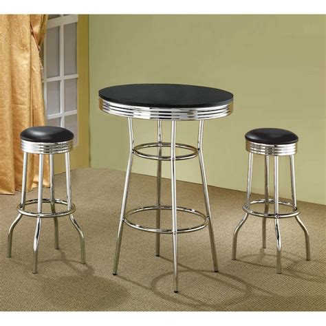 Benzara 3 Piece Metal And Leather Bar Table And Stool Set Black And