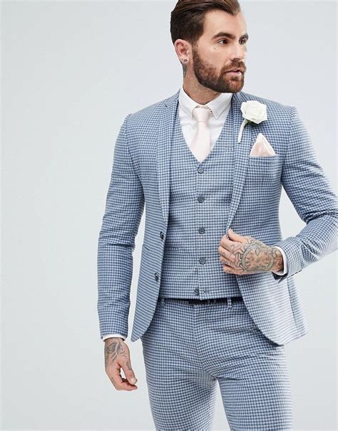 Asos Wedding Super Skinny Suit Jacket In Mini Check Blue Best Wedding