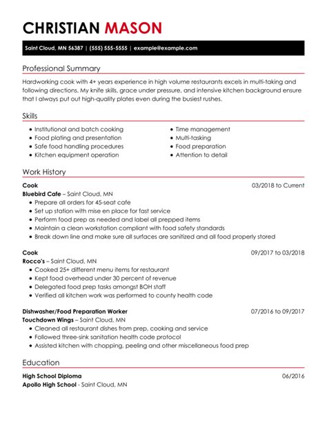 Professional Cook Resume Examples