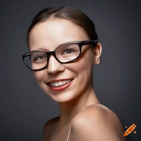 Smiling Midage Woman With Short Hair And Black Glasses