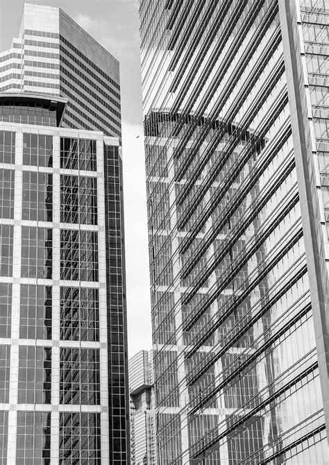 Downtown Houston Black And White Skyscraper Reflections Photograph By
