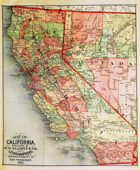 Old California Maps Circa 1882