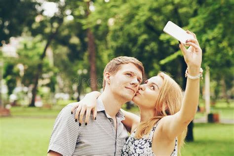 Taking Selfie Stock Image Image Of Kissing Smartphone