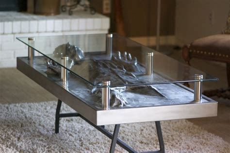 We've seen poor han embedded in soap, molded in chocolate, made into a desk, and even as a crochet throw pillow.the image of han solo frozen in place is so popular that there are actually kits available in the community which allow you to assemble your own. Han in Carbonite coffee table - custom commission