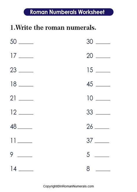 Worksheet On Roman Numerals