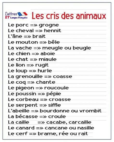 Les Cris Des Animaux French Language Lessons French Language Learning