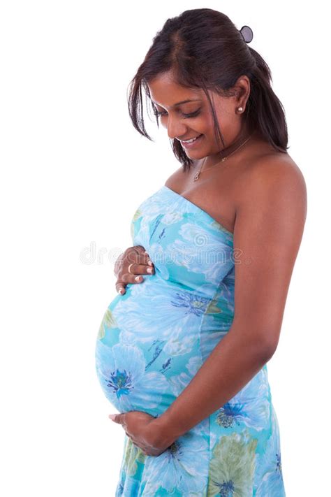 Young Pregnant Indian Woman Touching Her Belly Stock Image Image Of