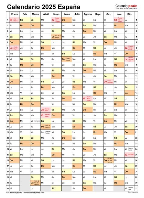 Calendario 2025 En Word Excel Y Pdf Calendarpedia