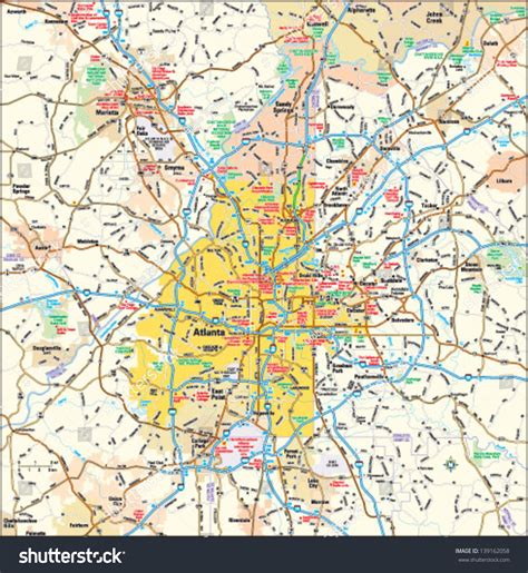 Atlanta Georgia Area Map Stock Vector 139162058 Shutterstock