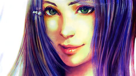 1061865 Face Digital Art Model Long Hair Anime Girls Purple Blue Black Hair Hair Color