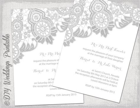 Lace Wedding Invitation Template Silver Gray On White