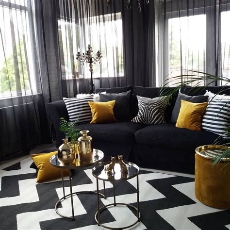 20 Black And Yellow Living Room