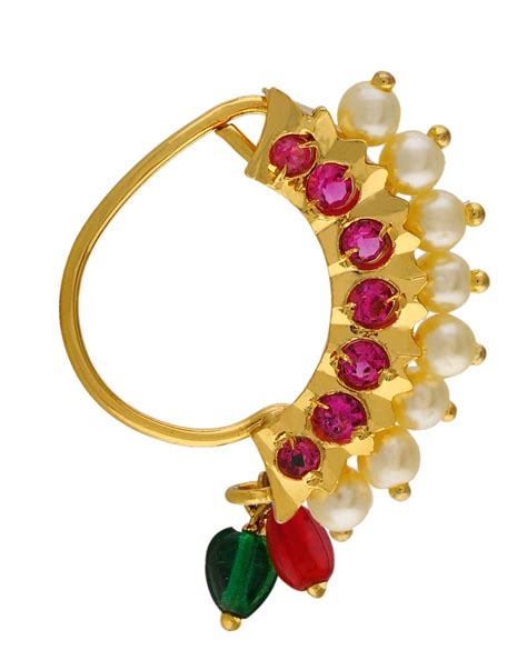 Meenaz Maharashtrian Traditional Pearl Temple Jewellery Marathi Nose