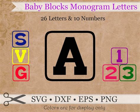 Block Letters Monogram Svg Dxf Epspng Files Baby Blocks Svg Digital