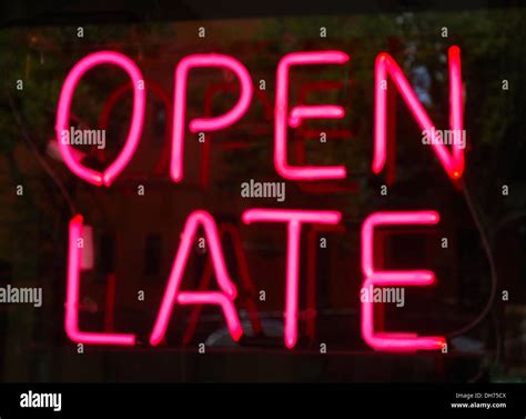 Neon Open Late Sign Stock Photo Alamy