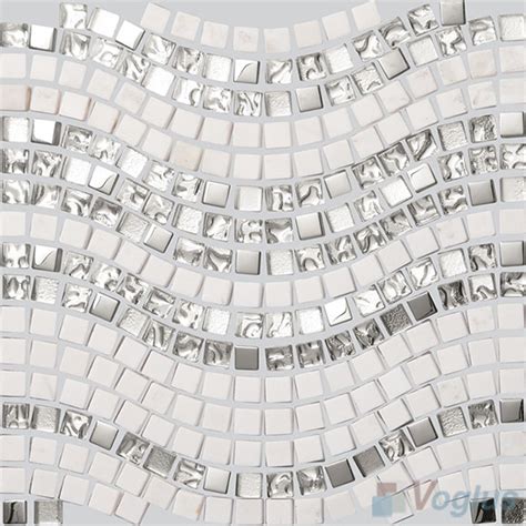 Silver Metal White Marble Wavy Waist Line Glass Mosaic Tile Vg Uwl86 Voglus Mosaic
