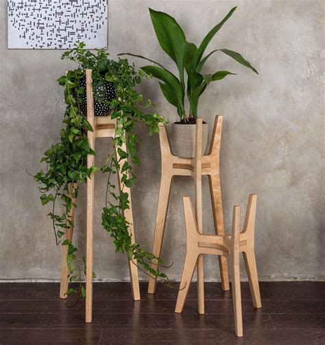 Wooden Plant Stand Tall Plant Stand Indoor From Plywood Mid Etsy