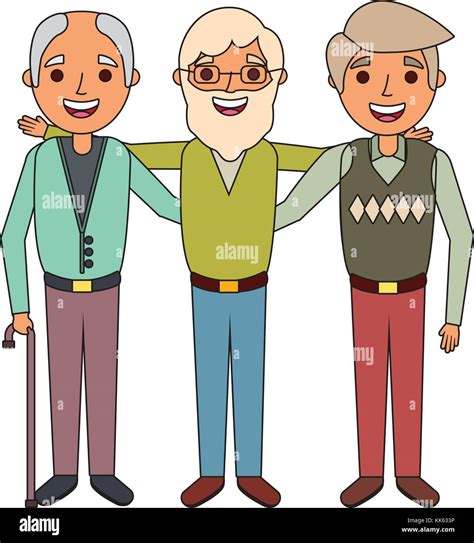 Group The Three Old Men Embraced Happy People Stock Vector Image And Art