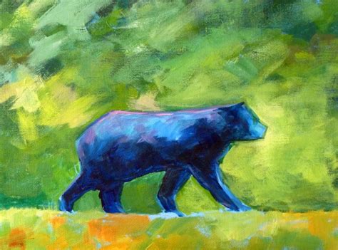 Original Abstract Bear Painting 9x12 Acrylic By Smallimpressions