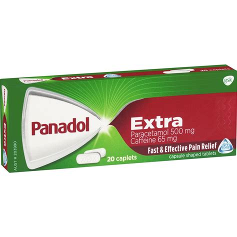 Panadol Extra For Pain Relief Paracetamol And Caffeine 500mg 20 Pack