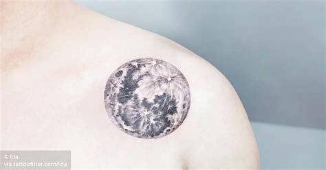Realistic Moon Tattoo On The Left Shoulder