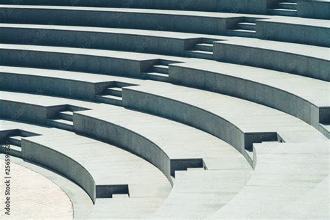 Minimalism Seats And Stairs Of Modern Amphitheater Made Of Marble Stock