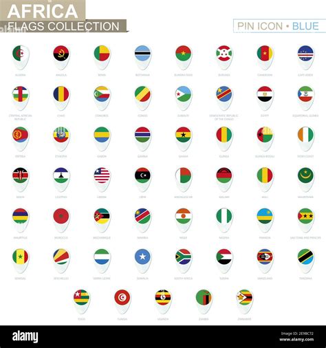 Africa Flags Collection Big Set Of Blue Pin Icon With Flags Of African